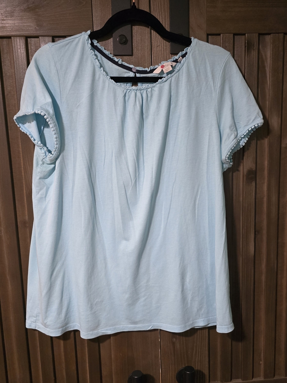 Boden Light Blue Short Sleeve Pom-Pom Peasant Top